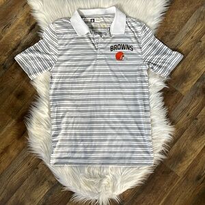 Men’s Cleveland Browns white polo button down stripe shirt